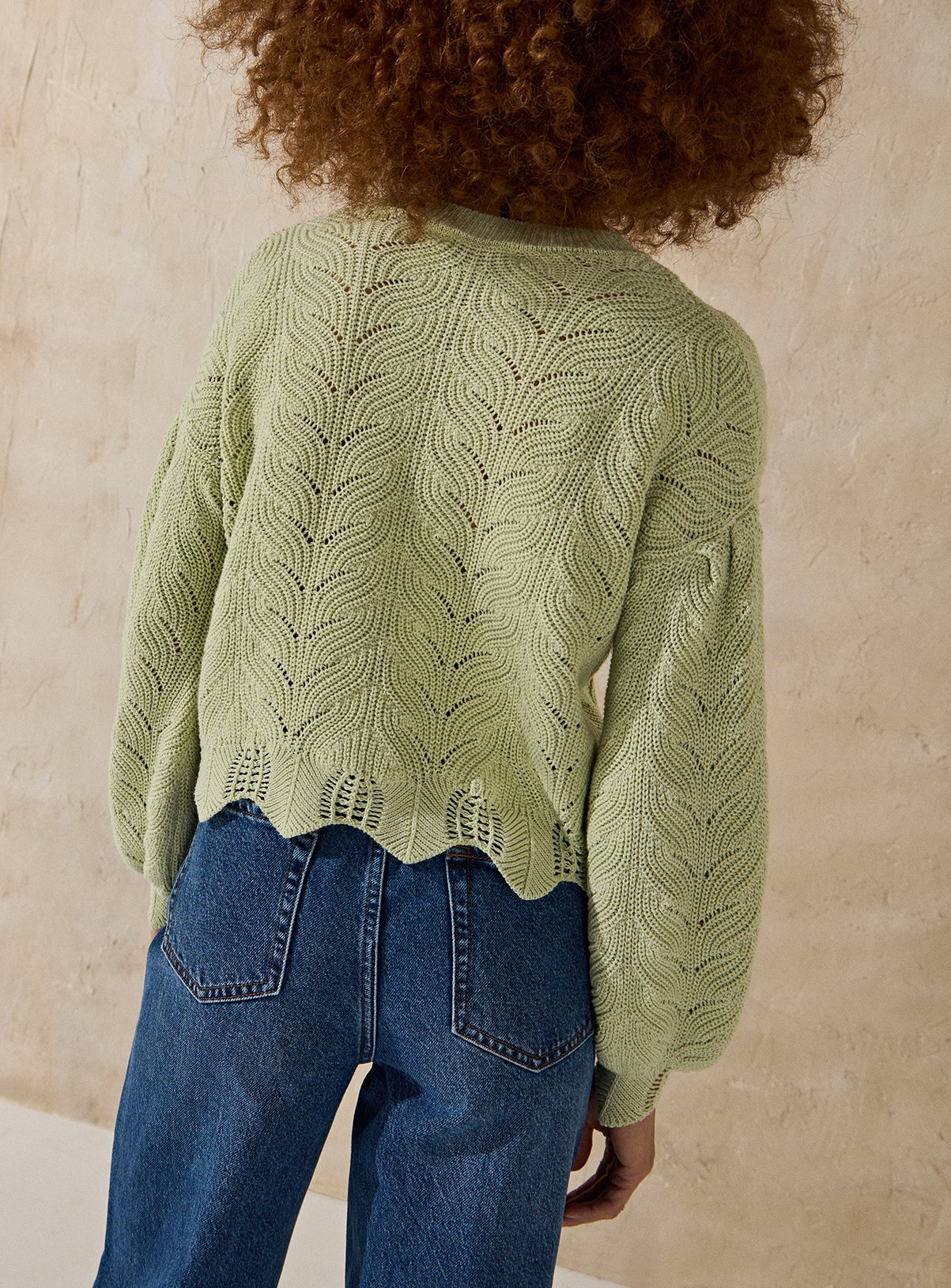 EVERBELLE Green Scallop Knit Pointelle Jumper M - Image 4 thumbnail