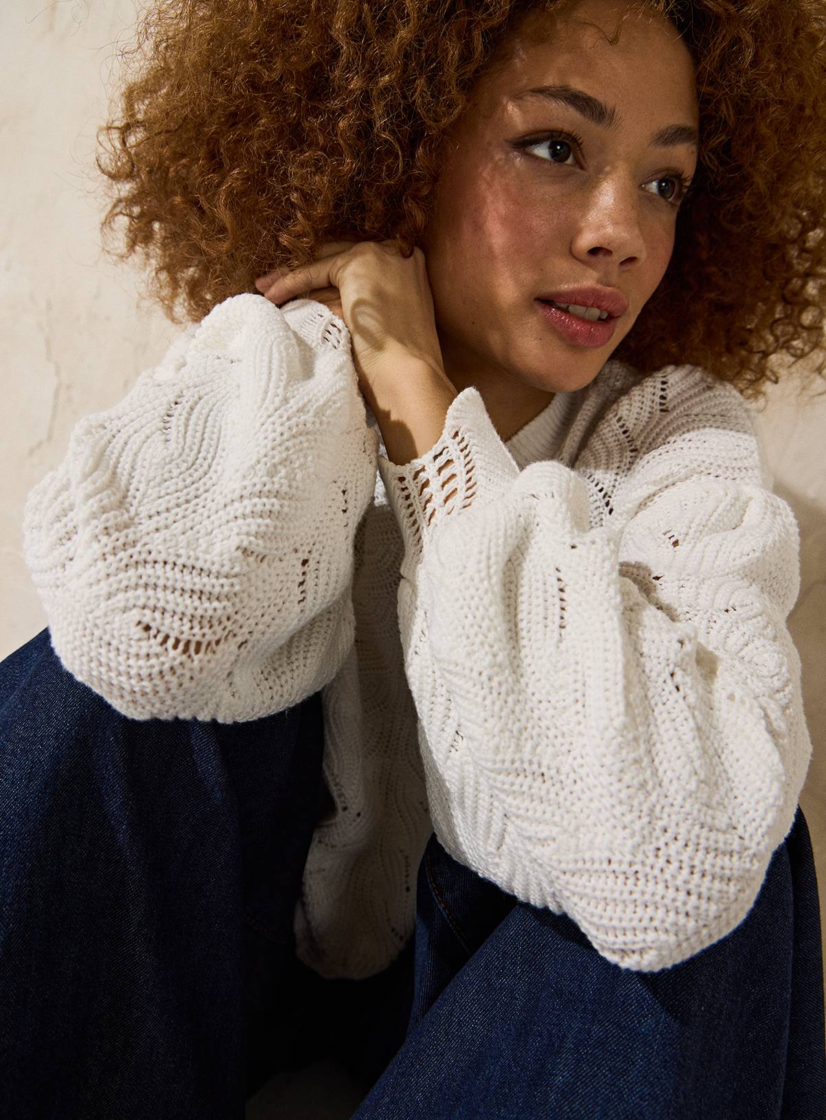 EVERBELLE White Scallop Knit Pointelle Jumper XS - Image 3