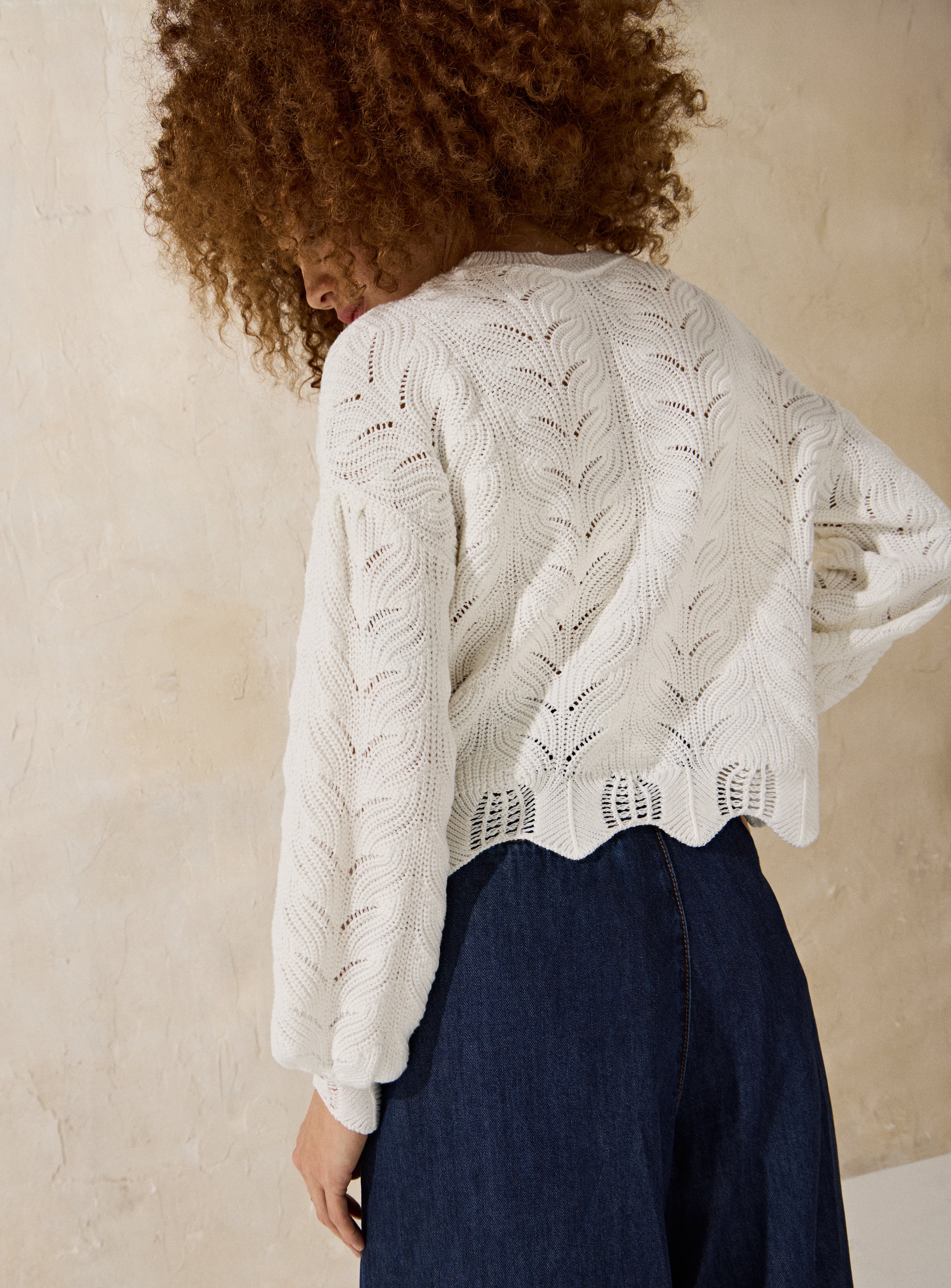 EVERBELLE White Scallop Knit Pointelle Jumper XS - Image 4 thumbnail