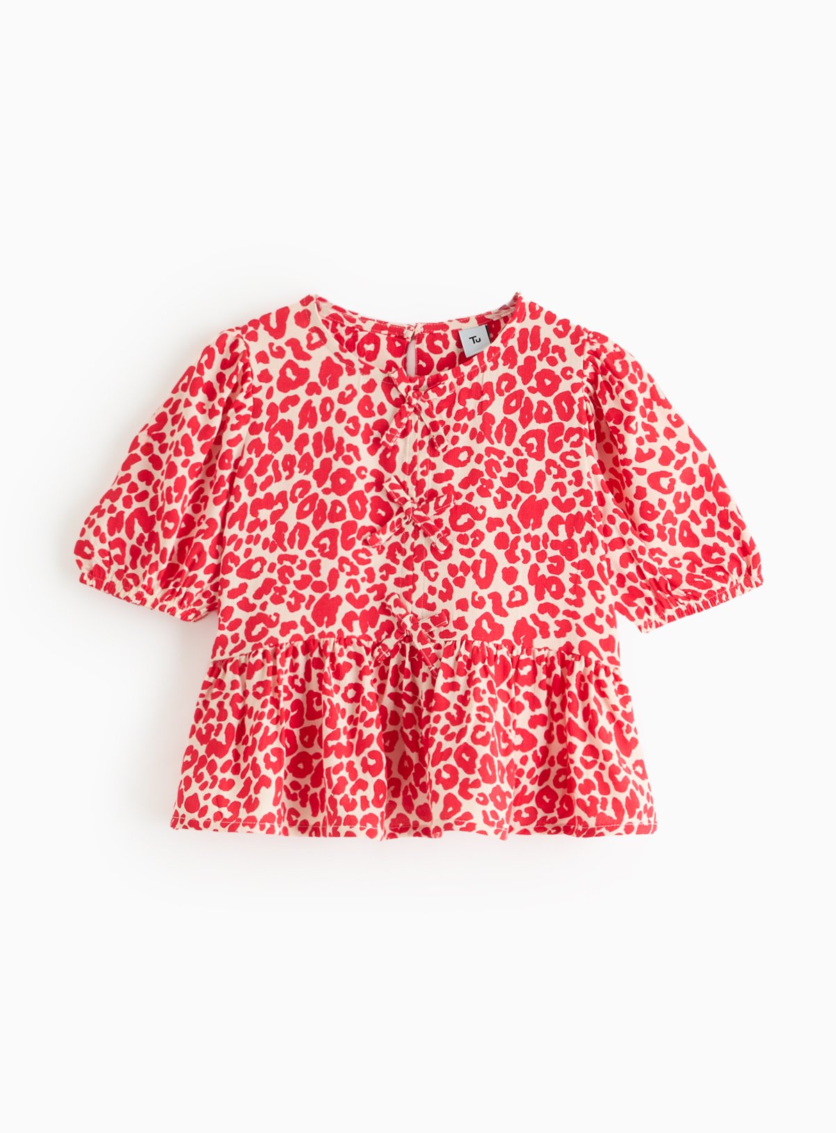 Red Leopard Printed Bow Detail Blouse 12 years