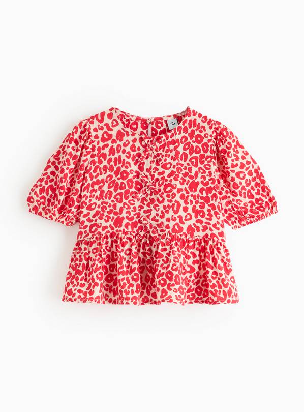 Red Leopard Printed Bow Detail Blouse  11 years