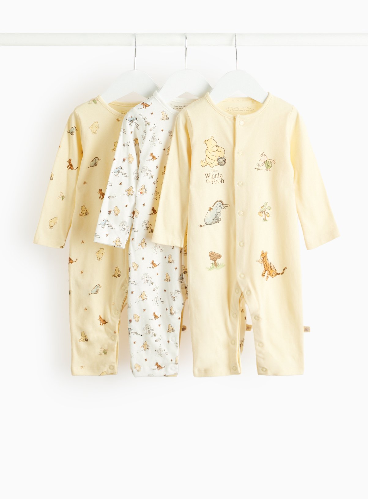 Disney Winnie The Pooh Footless Sleepsuit 3 Pack (3-6 Months) - Winnie The Pooh by Sainsbury's