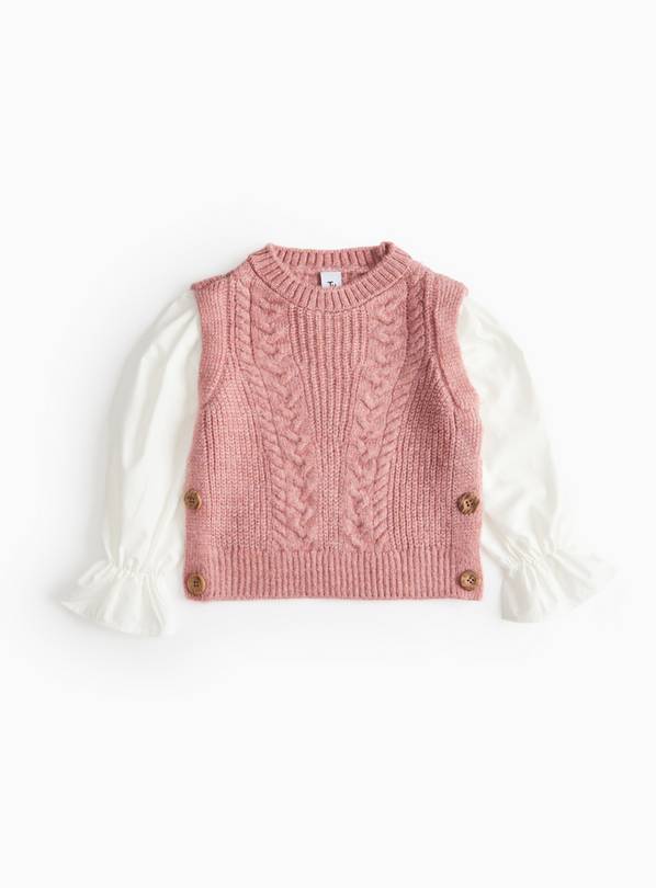 Pink Knitted Tabard Vest With Contrasting Sleeves 5-6 years