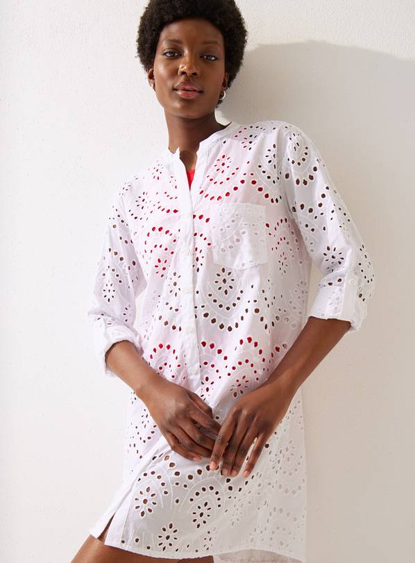 White Broderie Cover Up Beach Shirt L