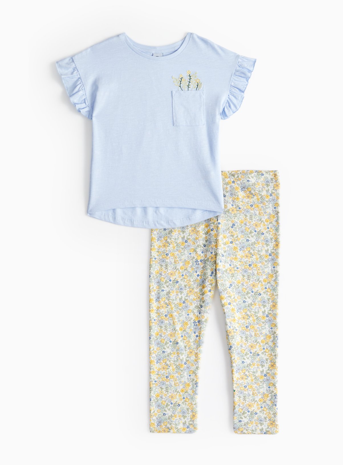 Blue T-Shirt & Floral Leggings Set 6-7 years