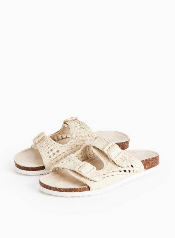 Cream Raffia Double Strap Footbed Sandals  6