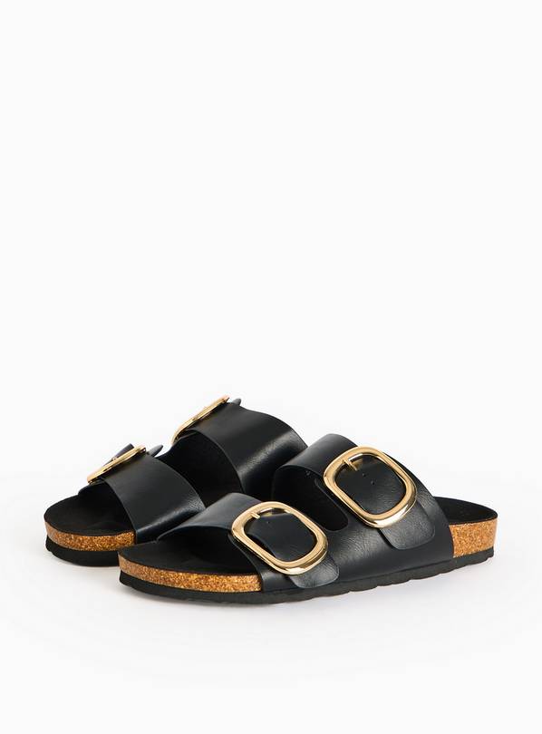 Black Double Buckle Footbed Sandals 6