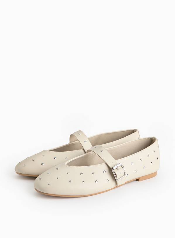 Cream Studded Mary Jane Ballet Pumps 8