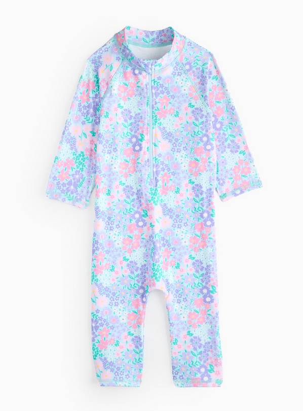 Blue Floral Printed Sunsuit  3 years