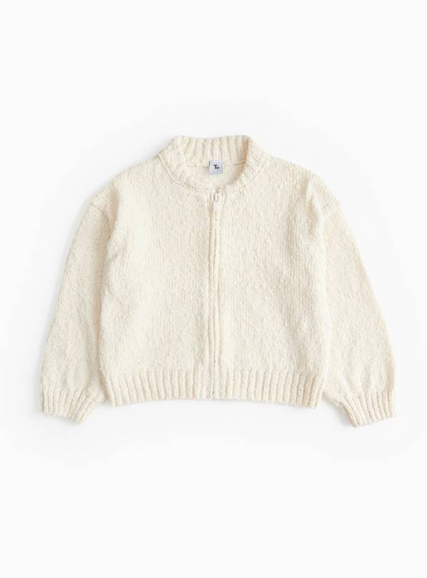 Cream Boucle Zip Through Bomber Jacket  6 years