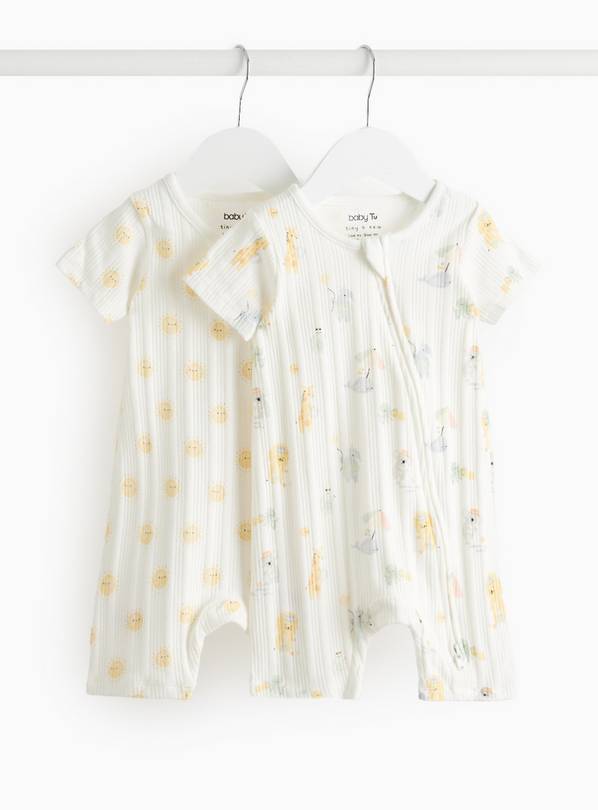 Character Print Ribbed Rompers 2 Pack Newborn
