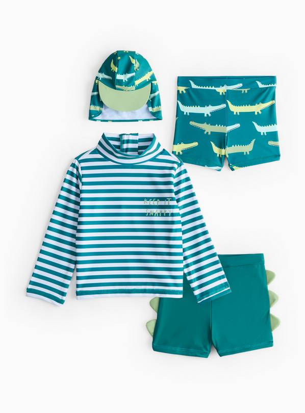 Green Crocodile Print 4 Piece Swim Set 12-18 months