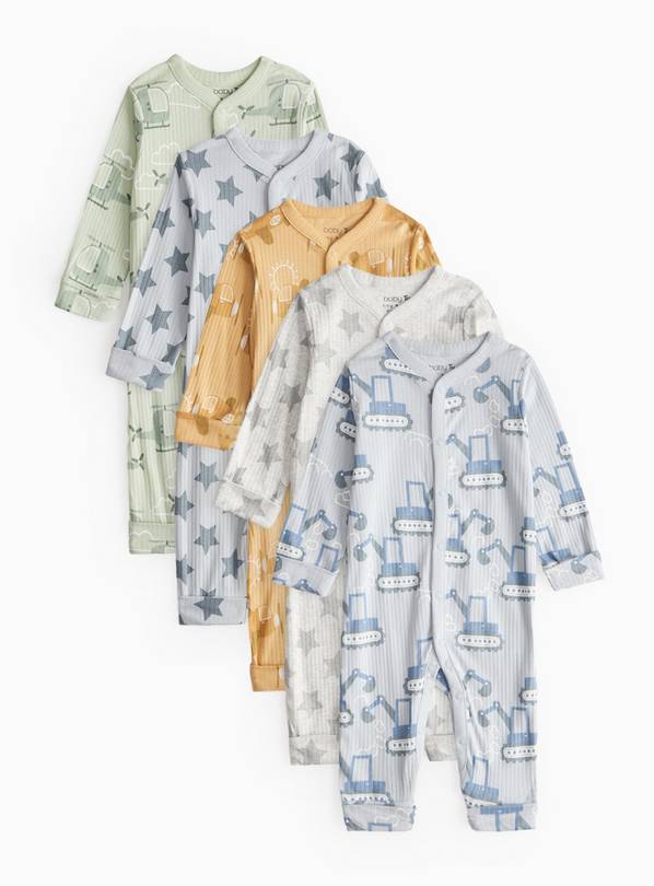 Vehicle Printed Ribbed Sleepsuit 5 Pack Up to 1 mth
