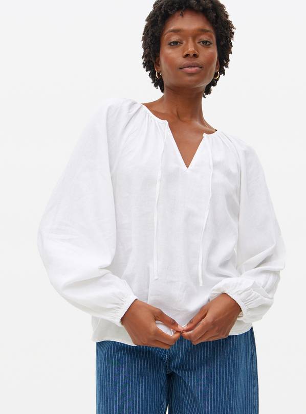White Linen Blend Co-ord Boho Blouse 12