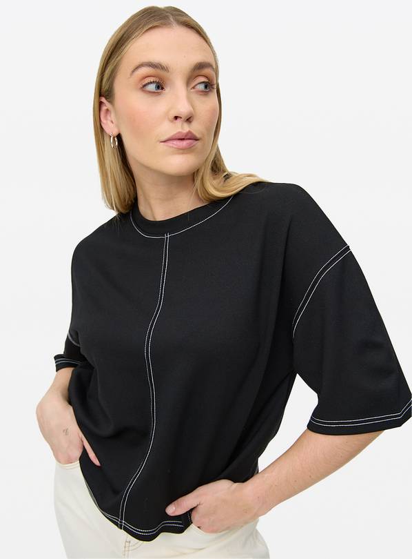 Black Contrast Stitch Boxy T-Shirt 12