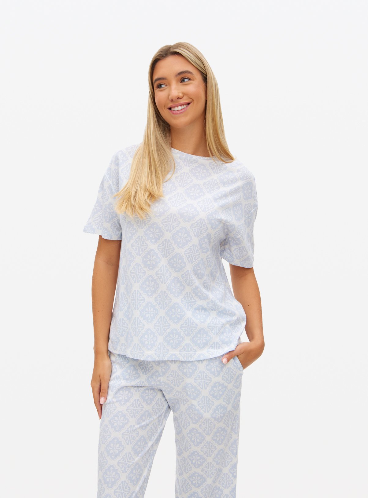 Blue Tile Print Co-ord Pyjama Top