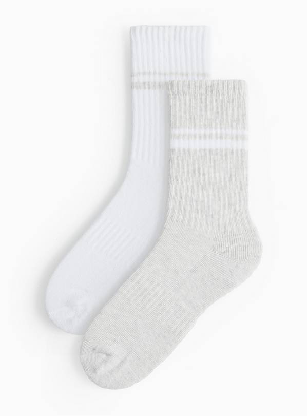 Grey Stripe Sporty Rib Ankle Socks 2 Pack 4-8