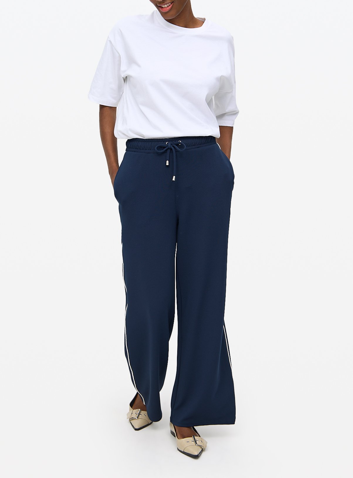 Navy Side-Stripe Wide Leg Trousers 24 - Image 3 thumbnail