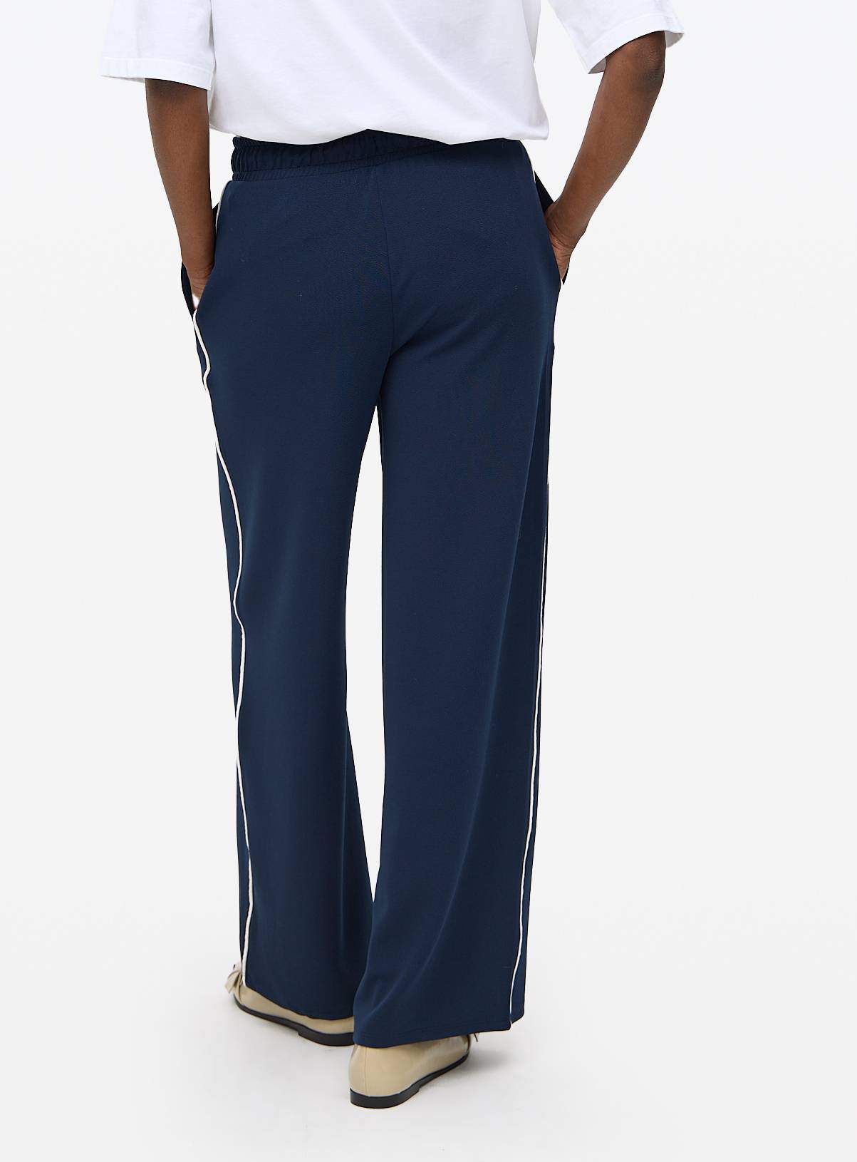 Navy Side-Stripe Wide Leg Trousers 24 - Image 4
