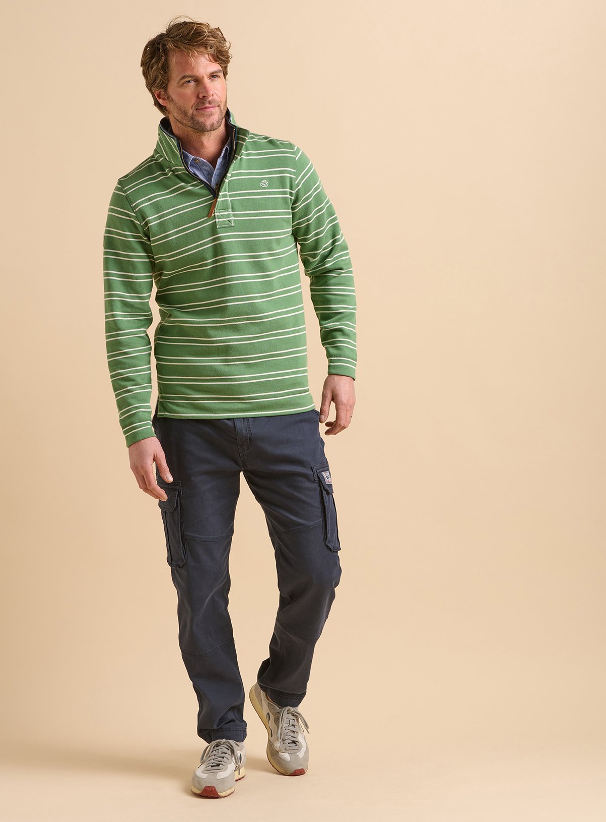 Men's BRAKEBURN Green Stripe Quarter Zip Sweat