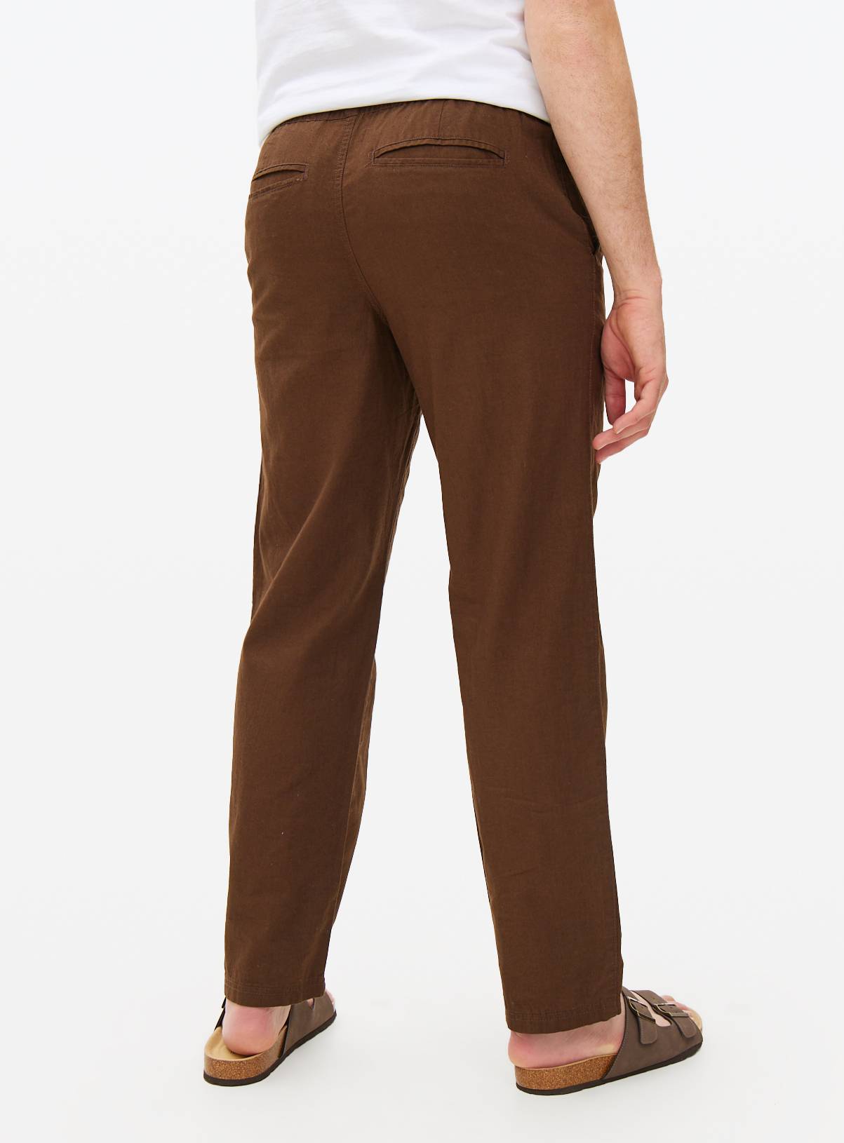 Brown Linen Blend Straight Leg Trousers 40L - Image 6