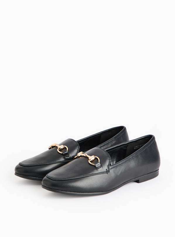 Black Buckle Seam Faux Leather Loafers  4