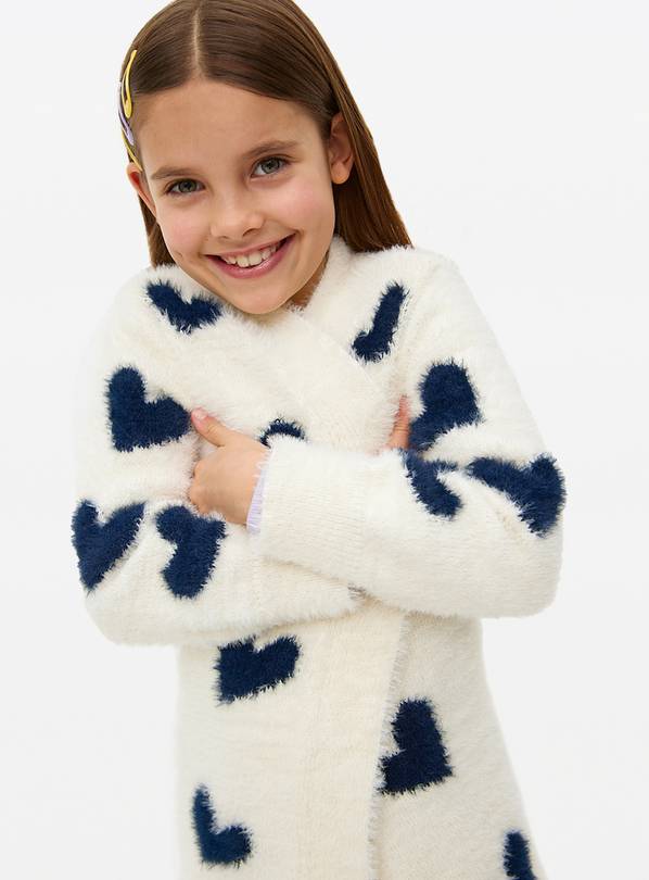 Cream Slouch Cardigan With Navy Heart Print Throughout 7 years