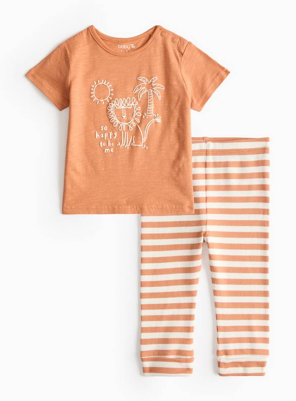 Orange Lion Print T-Shirt & Striped Leggings  6-9 months