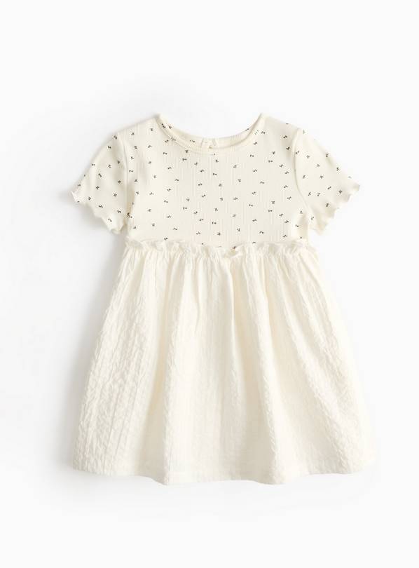Cream Printed Short Sleeve Twofer Dress 18-24 months