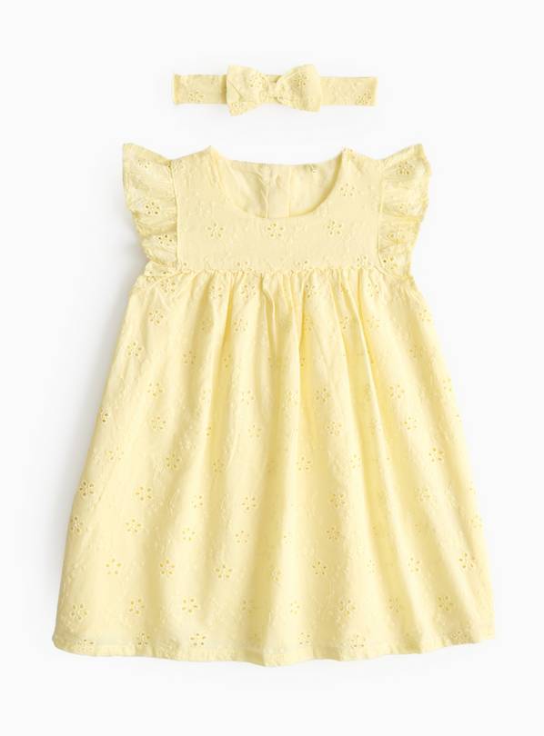 Yellow Broderie Dress & Headband Set Up to 3 mths
