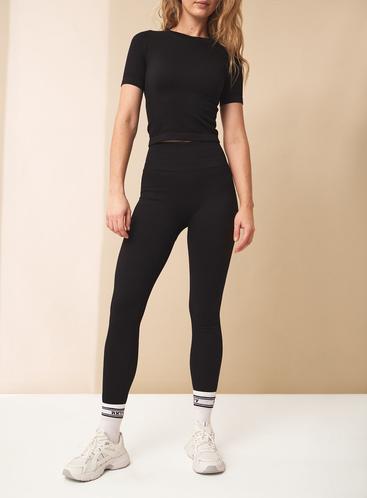 REAKTIV Black High Waisted Ribbed Seamless Legging XL - Image 2 thumbnail