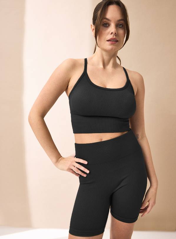 REAKTIV Black High Waisted Ribbed Seamless Cycle Short L