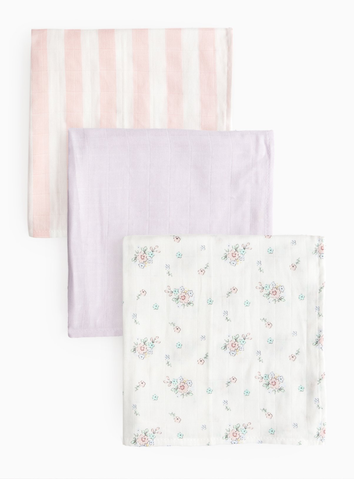 Floral & Stripe Muslin Cloths 3 Pack One Size - Tu by Sainsbury's
