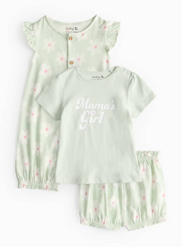 Green Flower Print Romper Set 12-18 months