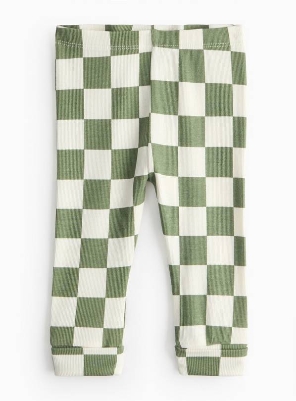 Green Chequer Print Ribbed Leggings  18-24 months