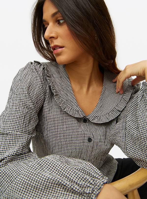 Mono Collared Gingham Textured Blouse 10