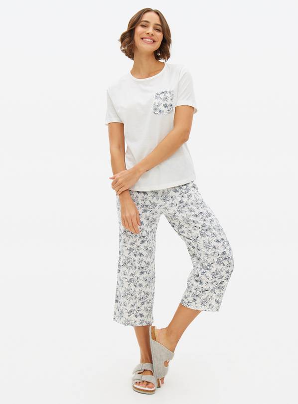 White Floral Print Pyjama Set XL