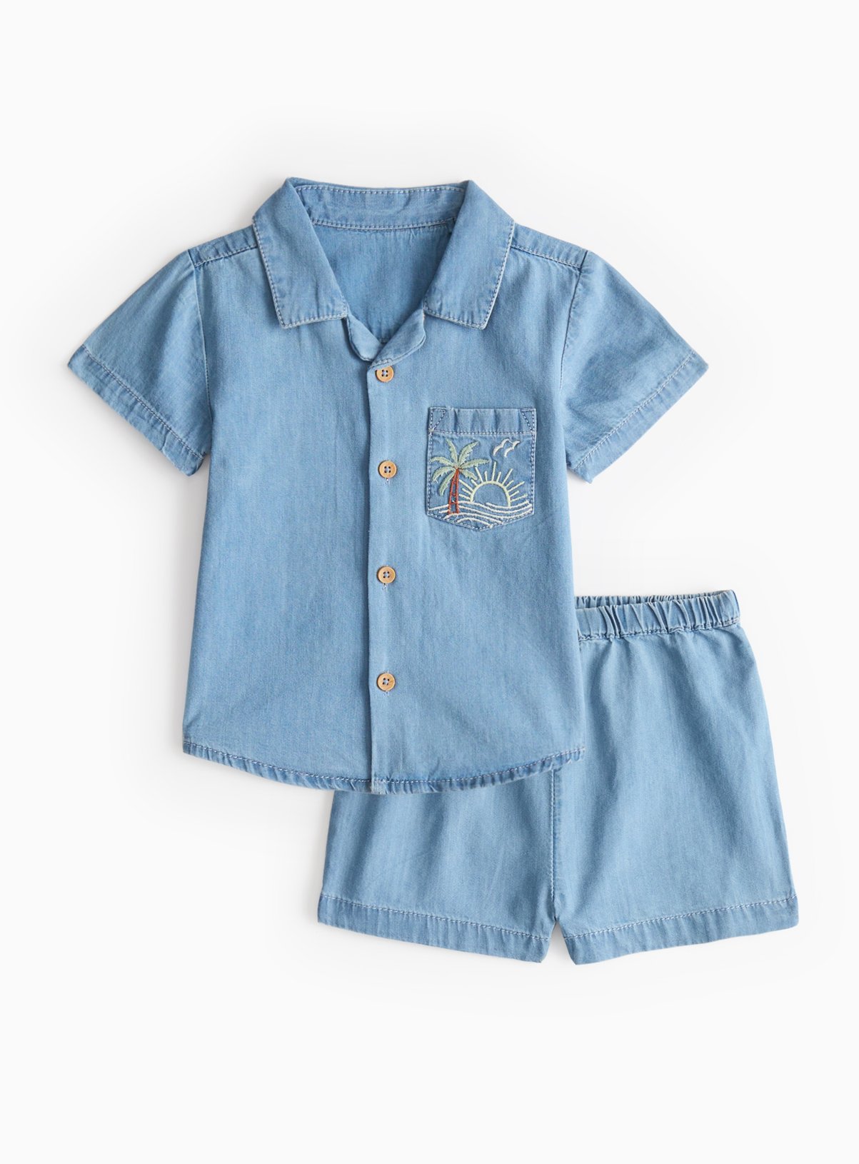 Boys Blue Denim Shirt & Shorts Set (6-9 Months) - Tu by Sainsbury's