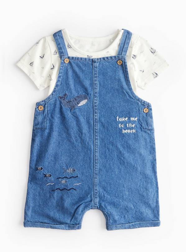 Sea Theme Denim Dungarees Set 3-6 months