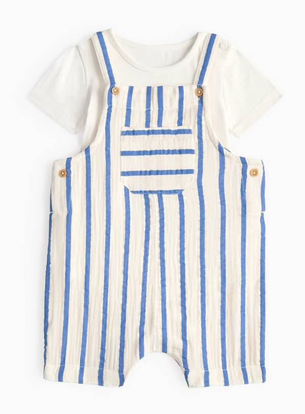 Cream Stripe Bibshorts & Bodysuit Set 12-18 months