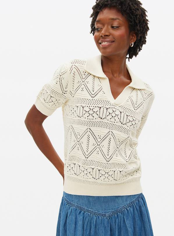 Cream Pointelle Collared Top 24