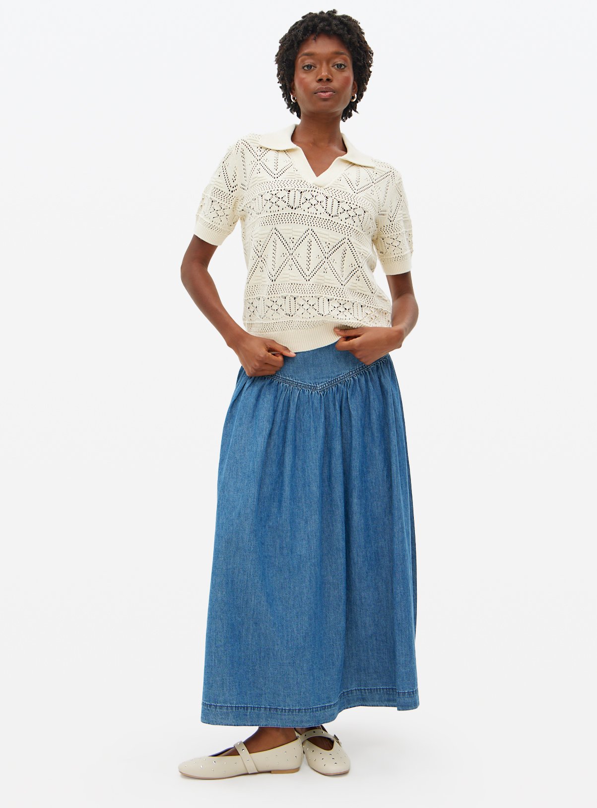 Cream Pointelle Collared Top 24 - Image 2 thumbnail