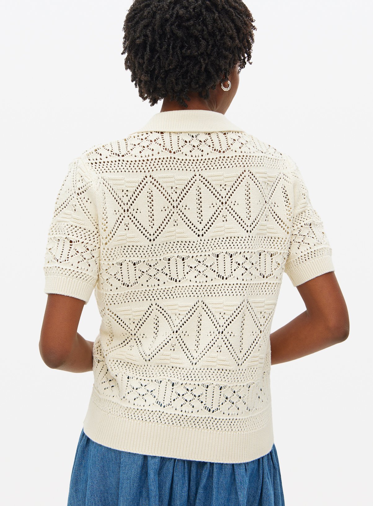 Cream Pointelle Collared Top 24 - Image 4 thumbnail