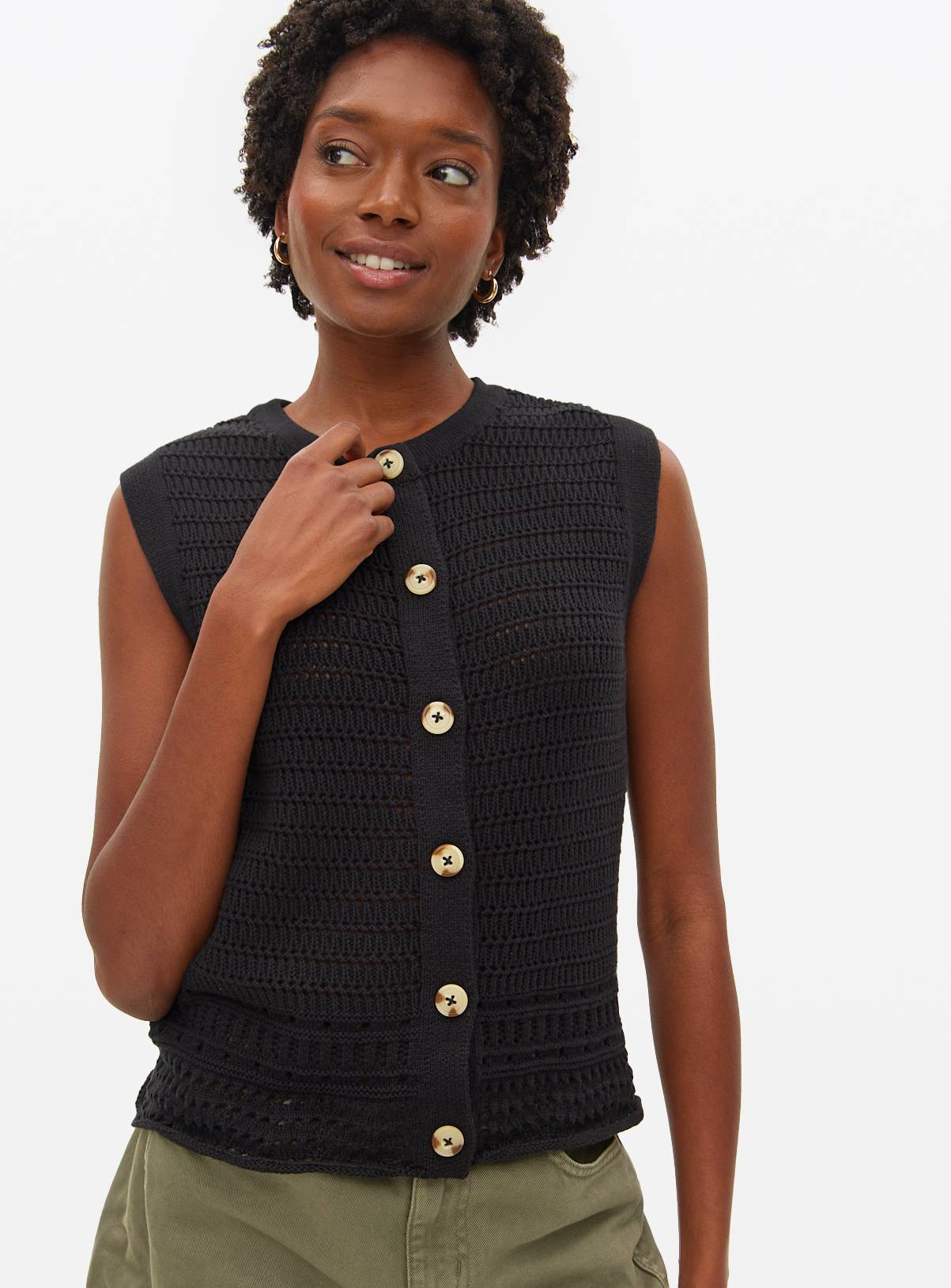 Black Crochet Knitted Waistcoat 14 - Image 1
