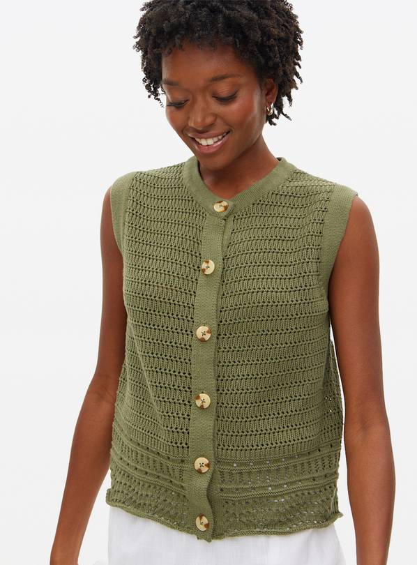 Khaki Crochet Knitted Waistcoat 14