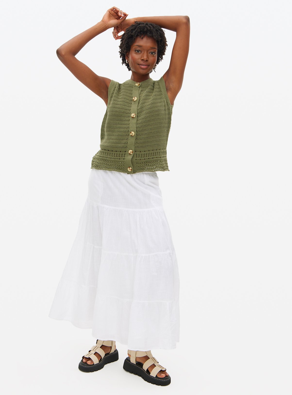 Khaki Crochet Knitted Waistcoat 14 - Image 2 thumbnail