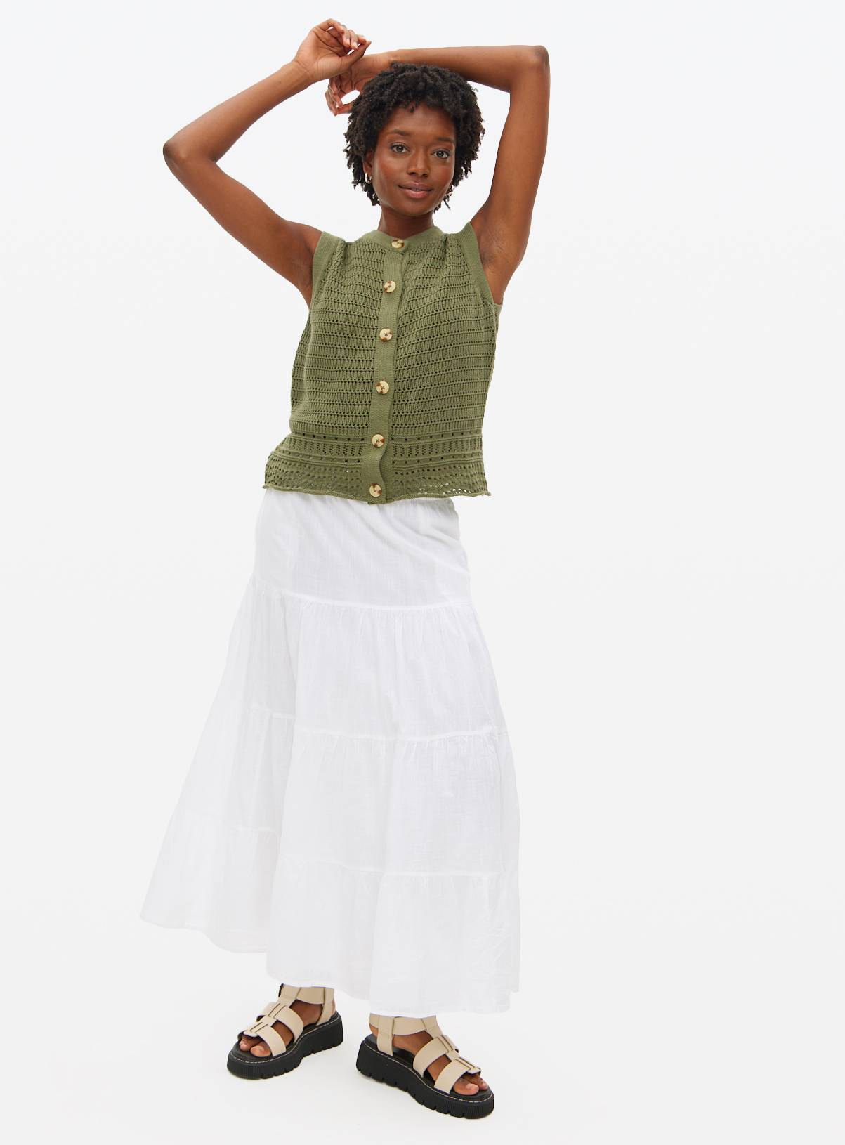 Khaki Crochet Knitted Waistcoat 14 - Image 2