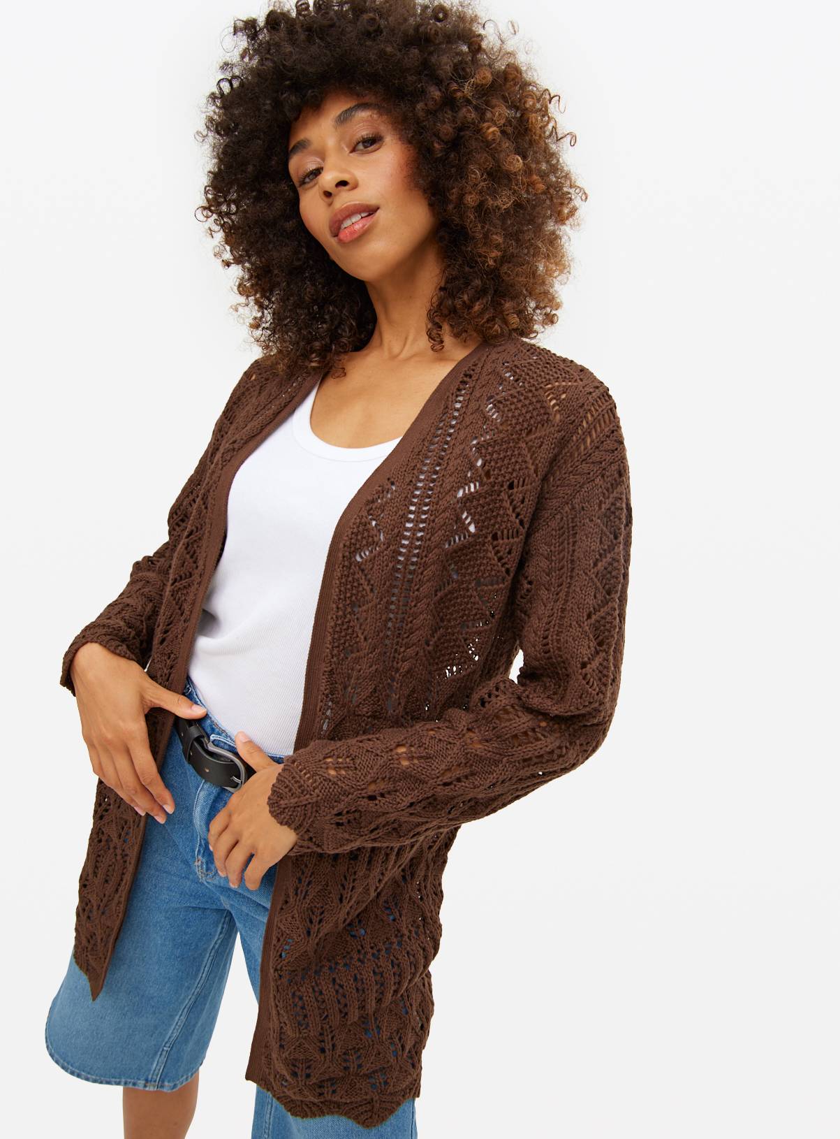 Brown Open Stitch Cardigan XL - Image 1