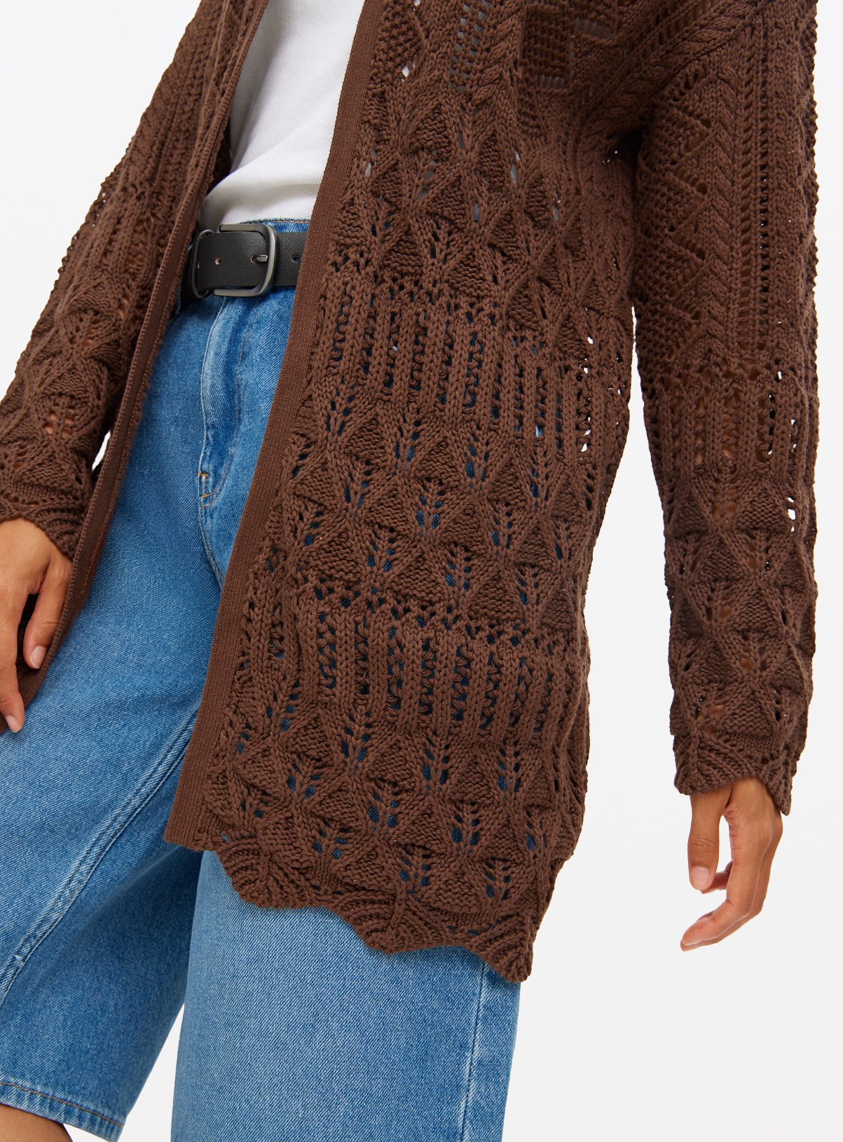 Brown Open Stitch Cardigan XL - Image 3 thumbnail