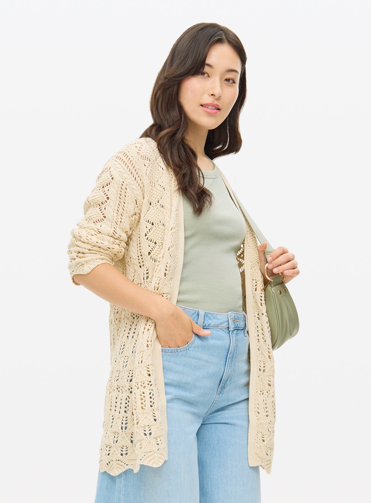 Neutral Open Stitch Cardigan L - Image 1 thumbnail